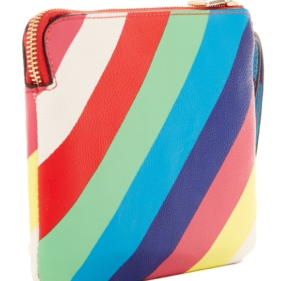 STEVE MADDEN // vibrant rainbow striped clutch zip top wristlet - Picture 3 of 12
